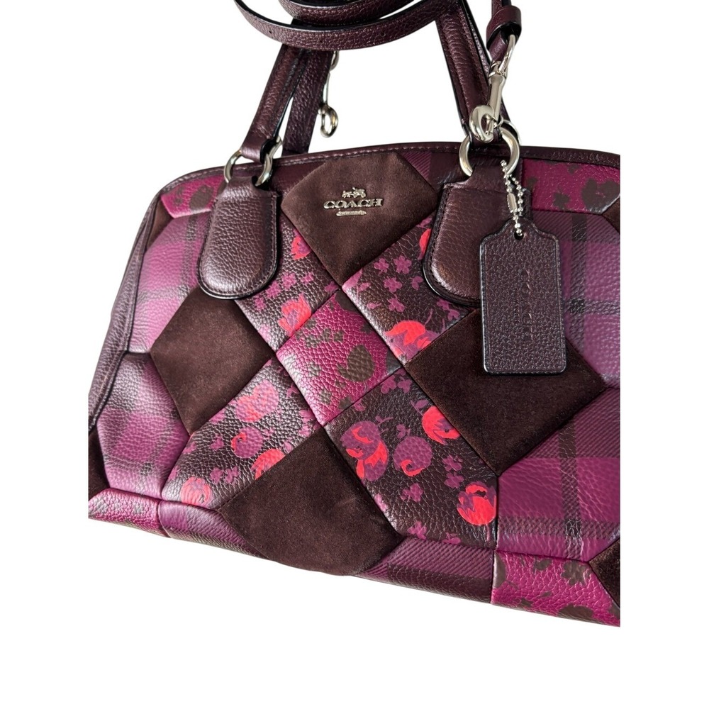 Coach Nolita 36557 Patchwork Leather Suede Satchel Burgundy Floral - Picture 3 of 10